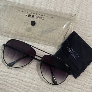 Quay Australia x Desi Perkins Black Aviator Sunglasses